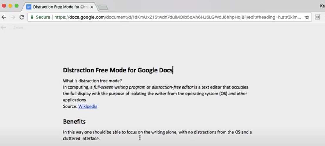 distraction free mode for google docs