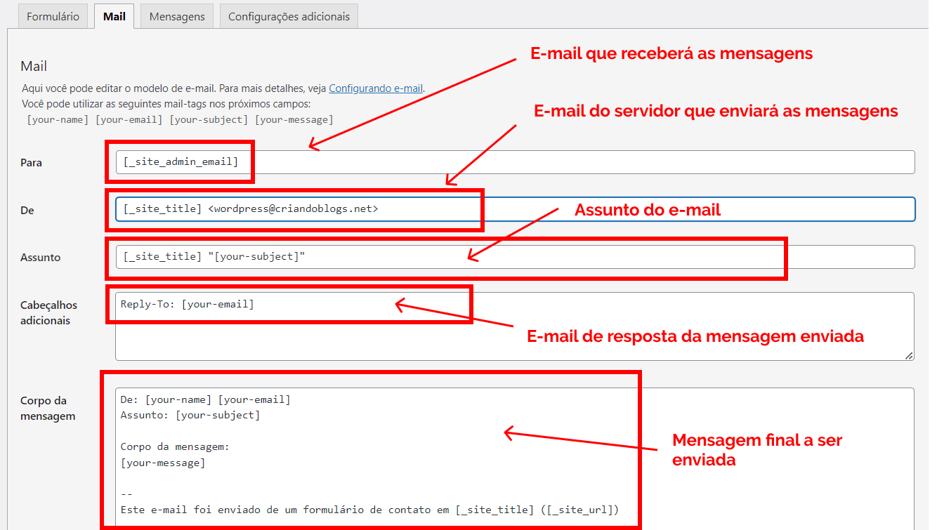 Configuração de e-mail para envio de mensagens